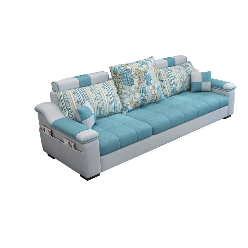 Blue Linen Blend Sloped Arms Sofa/Sectional with Slipcovered and Storage