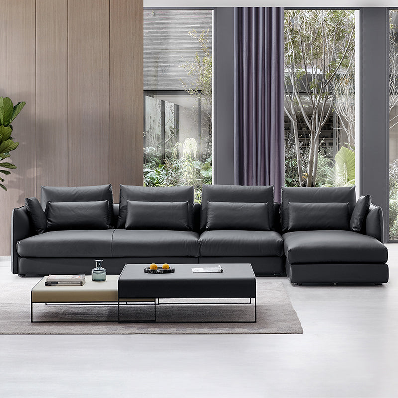 Contemporary Cushion Back Sectional Sofa 35.43"High Track Arm Sofa,Black