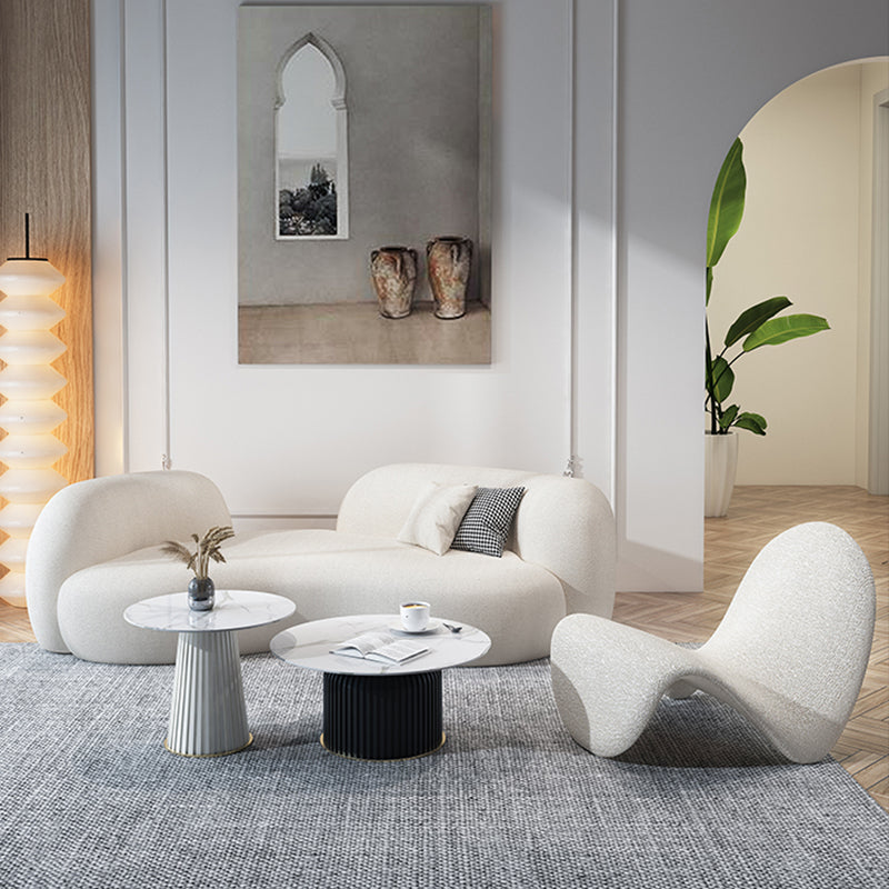 Modern Camel Back Sofa 27.56"High Round Arm Sofa for Apartment, White