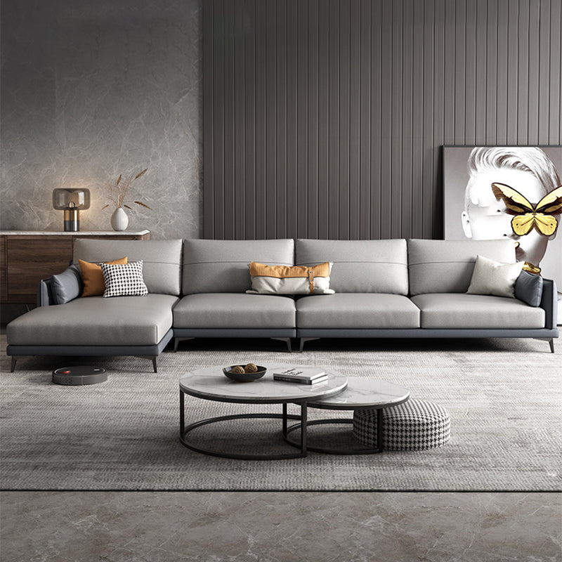 Modern Faux leather Sectional Sofa Dark Gray Cushion Back Sectional for Living Room
