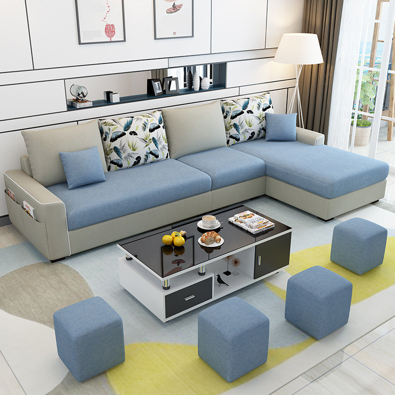 L-Shape Sofa Cushion Back Linen Blend Square Arm Sectional with Storage and Slipcovered