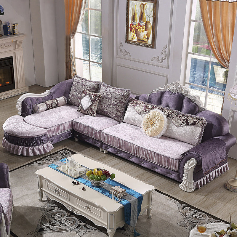 3/4-Seater Velvet Sectional Sofa L-Shape Flared Arm Sofa Sectional
