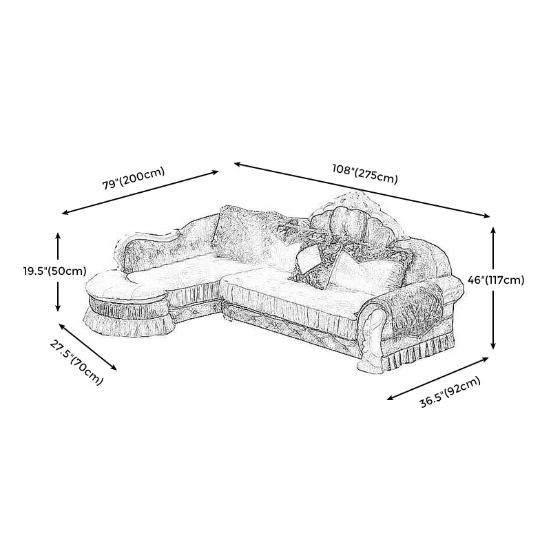 3/4-Seater Velvet Sectional Sofa L-Shape Flared Arm Sofa Sectional