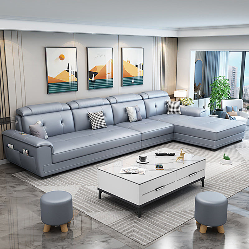 Faux Leather L-Shape 4-Seater Sectional with Storage and Cushion Back