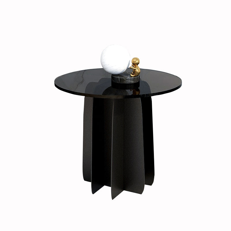 Modern Style White Slate & Grey Glass Top Iron Craft Round Coffee Table