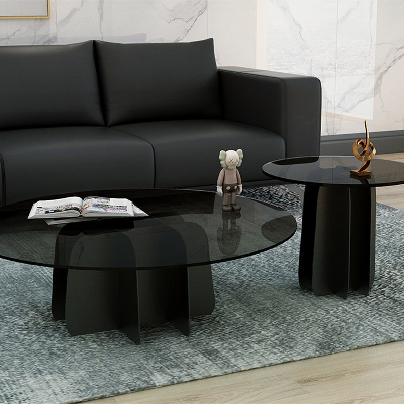 Modern Style White Slate & Grey Glass Top Iron Craft Round Coffee Table