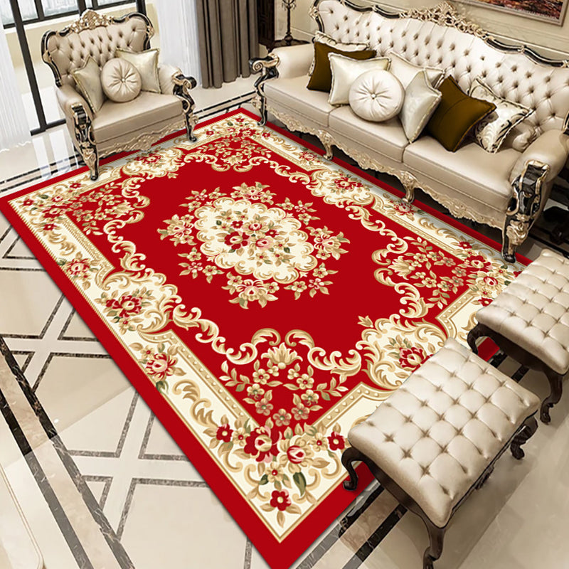 Multicolor Polyester Area Rug European Floral Pattern Carpet Non-Slip Backing Carpet