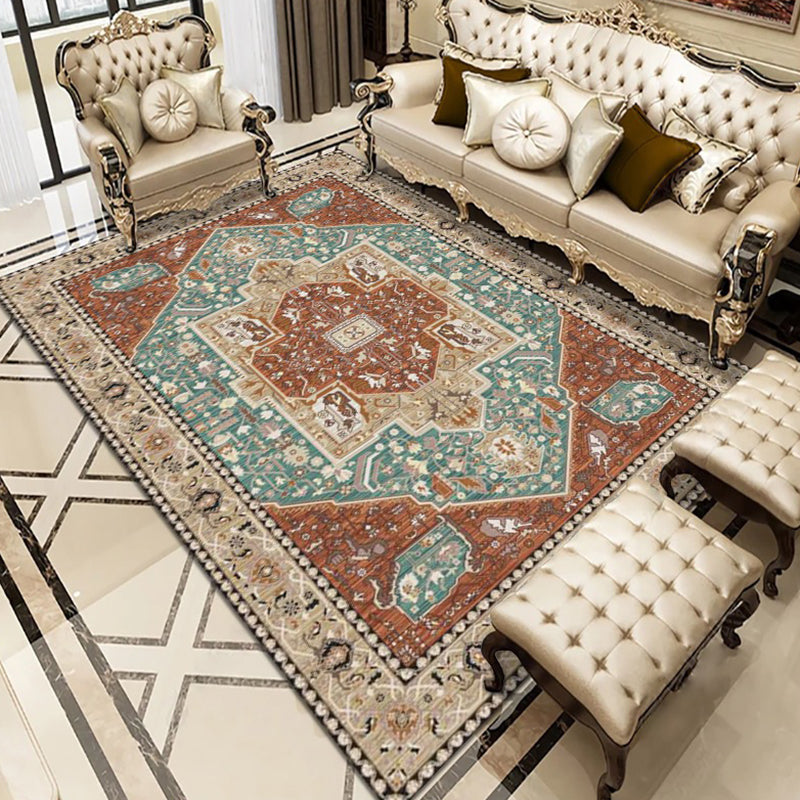 Multicolor Polyester Area Rug European Floral Pattern Carpet Non-Slip Backing Carpet