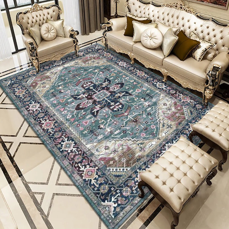 Multicolor Polyester Area Rug European Floral Pattern Carpet Non-Slip Backing Carpet