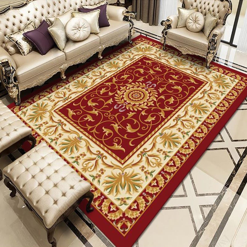 Multicolor Polyester Area Rug European Floral Pattern Carpet Non-Slip Backing Carpet