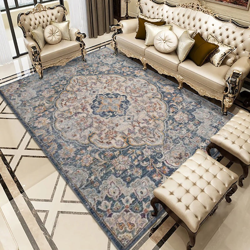 Multicolor Polyester Area Rug European Floral Pattern Carpet Non-Slip Backing Carpet