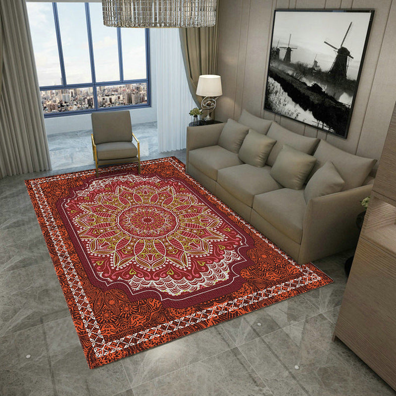 European Area Rug Medallion Print Carpet Polyester Stain Resistant Rug for Home Decor