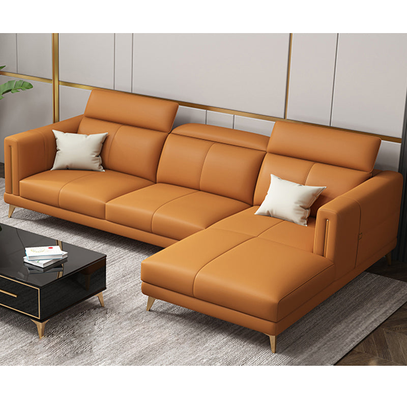 Genuine Leather Track Arm Sectional Sofa 36.22"High Cushion Back Sofa