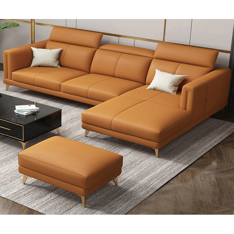 Genuine Leather Track Arm Sectional Sofa 36.22"High Cushion Back Sofa