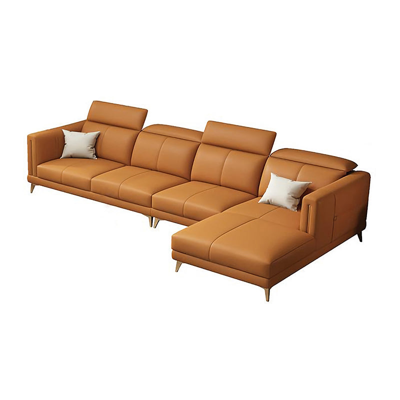 Genuine Leather Track Arm Sectional Sofa 36.22"High Cushion Back Sofa