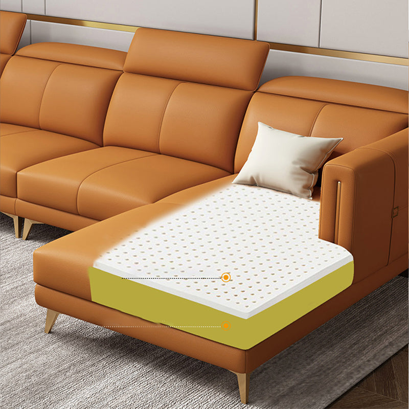 Genuine Leather Track Arm Sectional Sofa 36.22"High Cushion Back Sofa