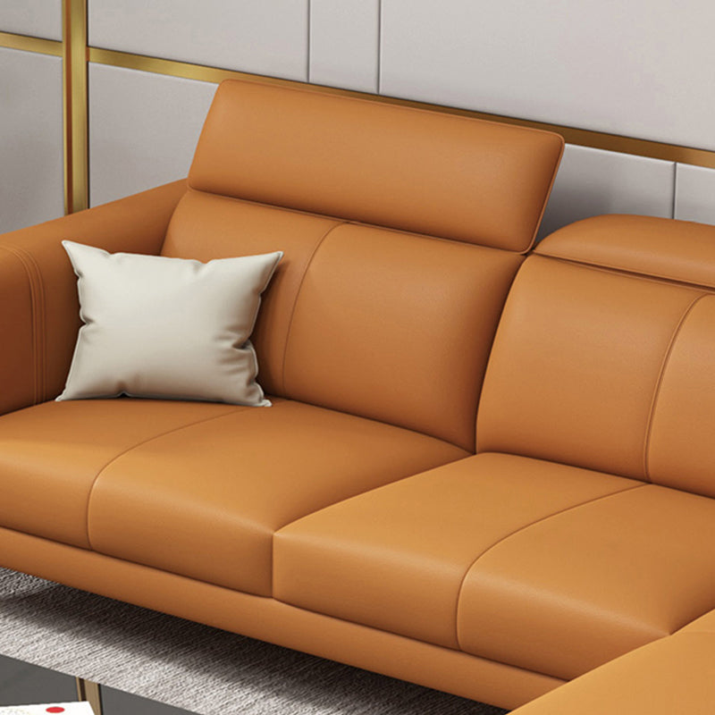 Genuine Leather Track Arm Sectional Sofa 36.22"High Cushion Back Sofa