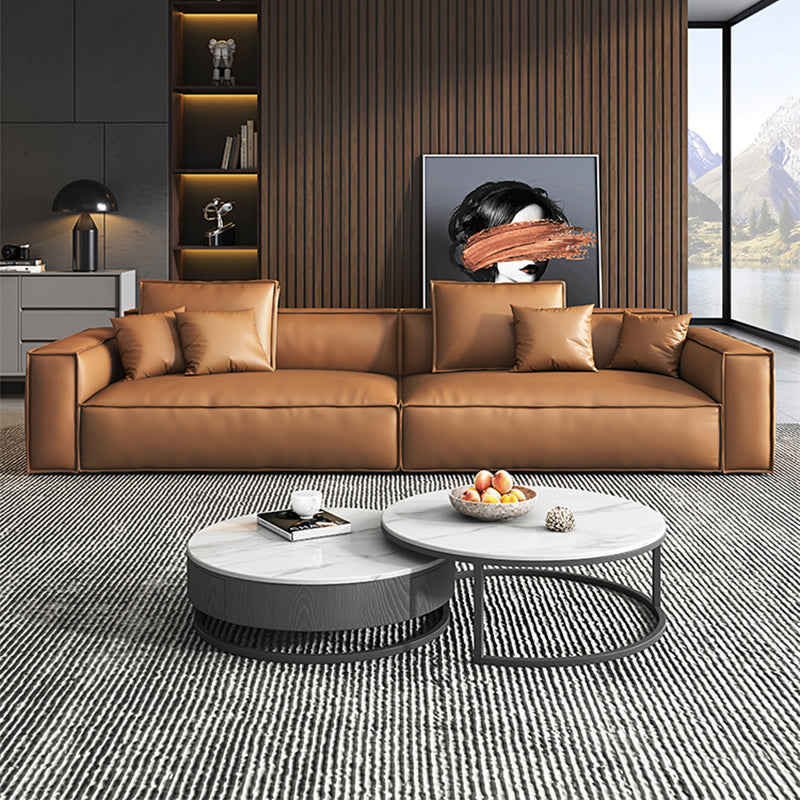 Tan Genuine Leather Tight Back Square Arm Sofa/Sectional for Living Room