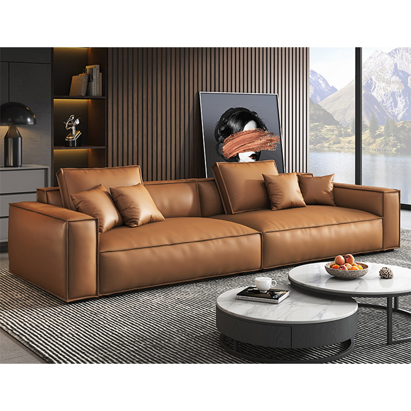 Tan Genuine Leather Tight Back Square Arm Sofa/Sectional for Living Room