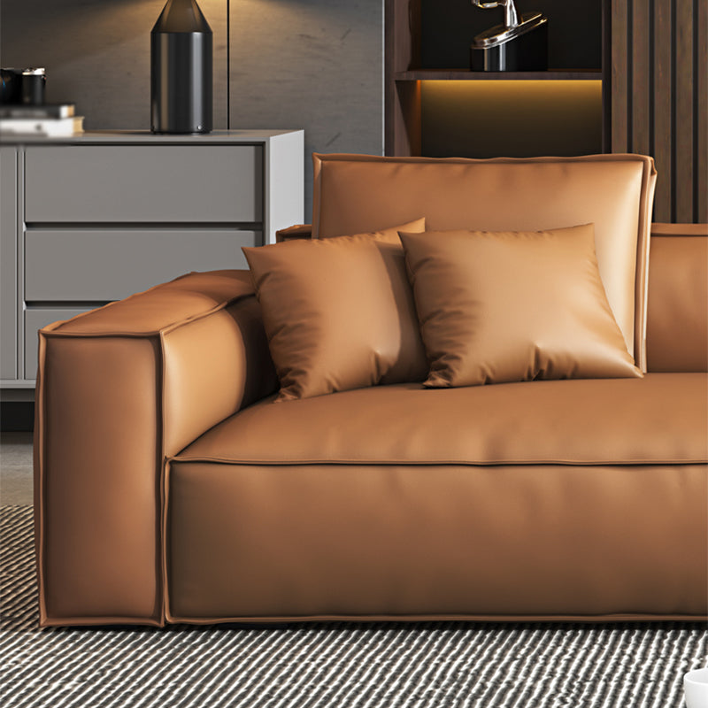 Tan Genuine Leather Tight Back Square Arm Sofa/Sectional for Living Room