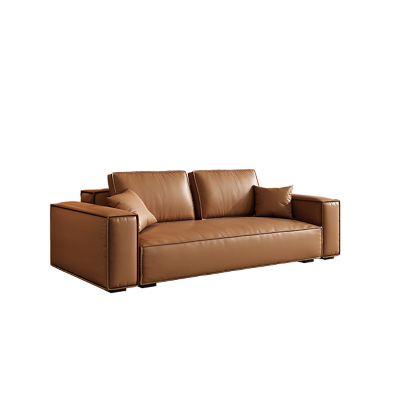 Tan Genuine Leather Tight Back Square Arm Sofa/Sectional for Living Room