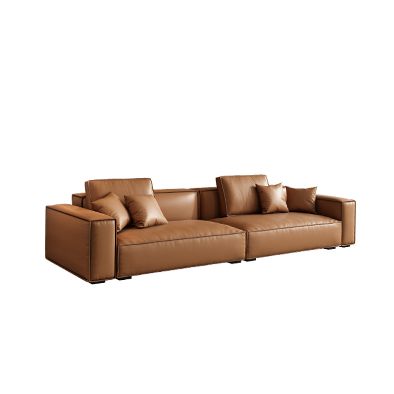 Tan Genuine Leather Tight Back Square Arm Sofa/Sectional for Living Room