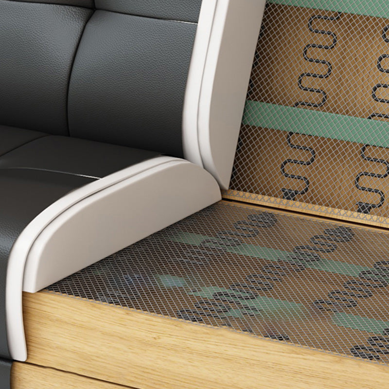 Modern Black Faux Leather Pillow Top Arm Sofa/Sectional with Convertible