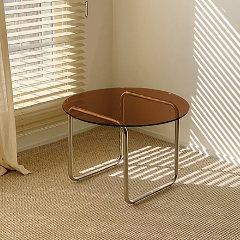 Round Glass Coffee Table Sled 1 Single Cocktail Table - 27.6''/31.5''