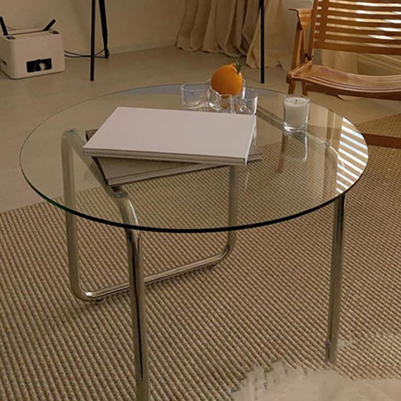 Round Glass Coffee Table Sled 1 Single Cocktail Table - 27.6''/31.5''