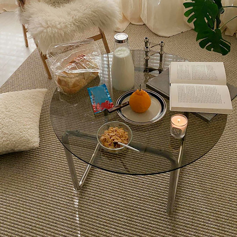 Round Glass Coffee Table Sled 1 Single Cocktail Table - 27.6''/31.5''