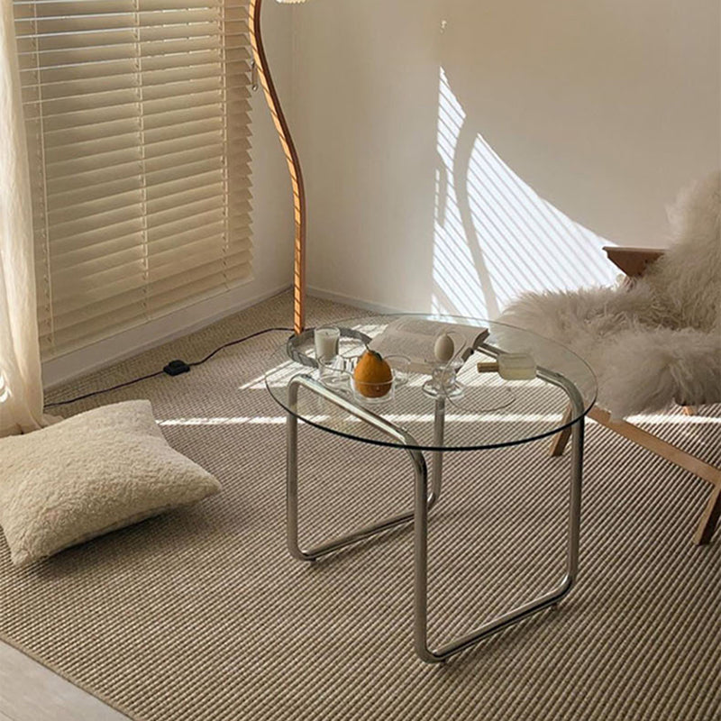 Round Glass Coffee Table Sled 1 Single Cocktail Table - 27.6''/31.5''