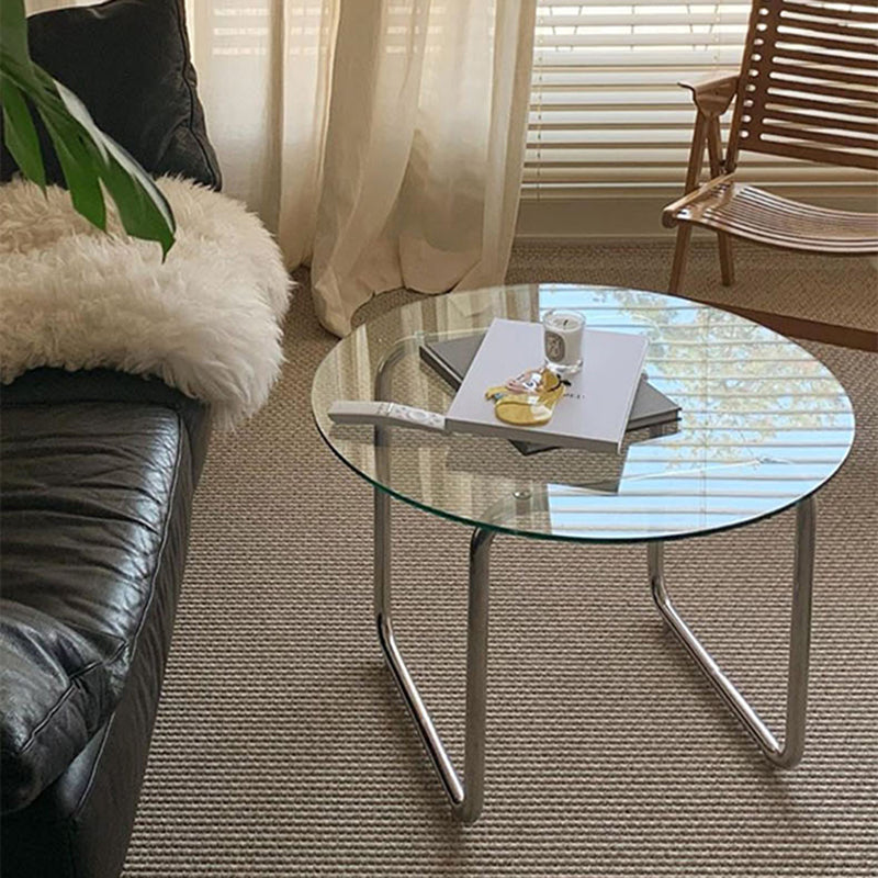 Round Glass Coffee Table Sled 1 Single Cocktail Table - 27.6''/31.5''