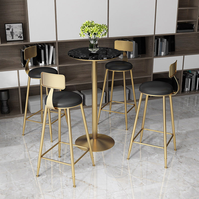 Glam Style Bar Table Artificial Marble Top Bistro Table with Gold Pedestal