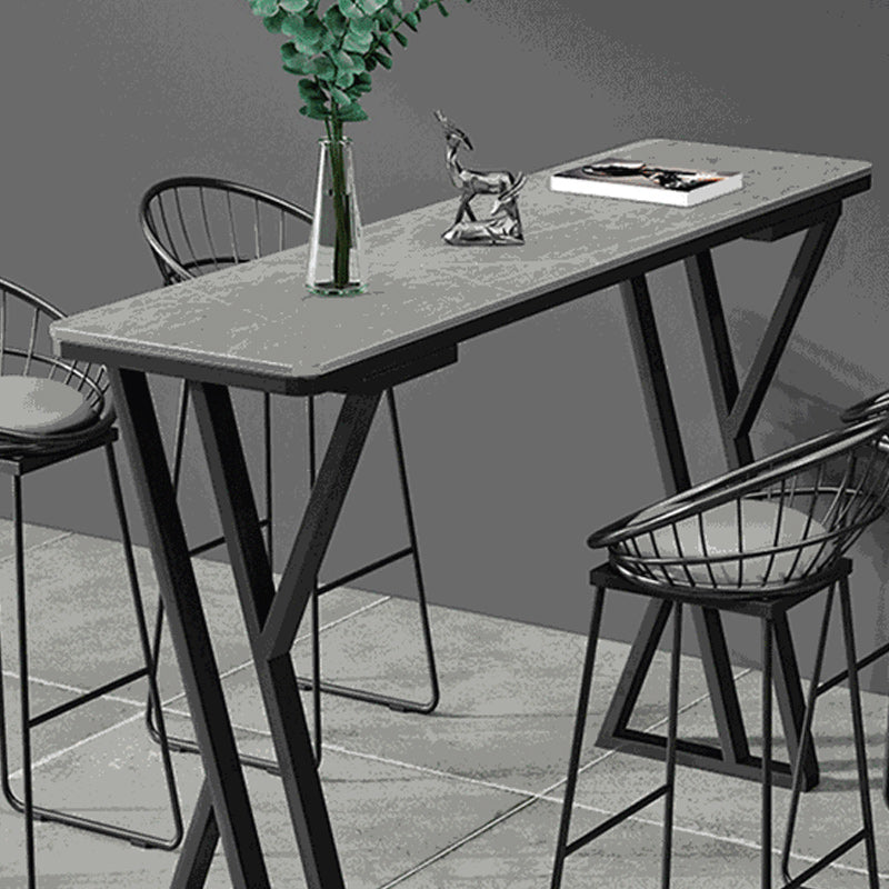 Stone Bar Dining Table Industrial Bar Dining Table with Black Sled Base