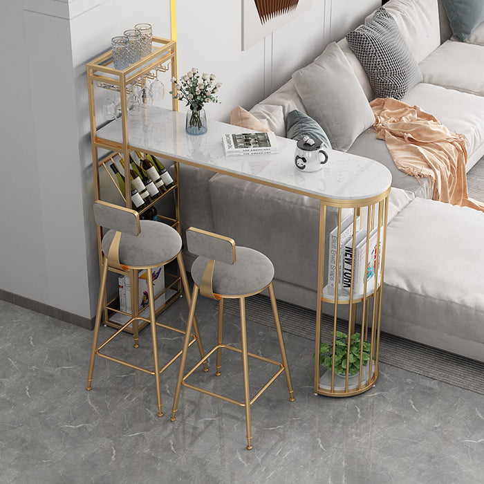 Living Room Pub Height Dining Table Marble Modern Bistro Table with Wine Rack
