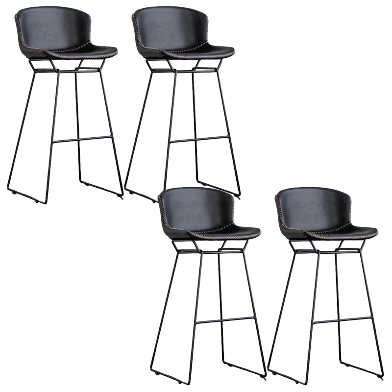 Modern Backrest Armless Counter Stool Iron Bar Stool with Black Metal Base