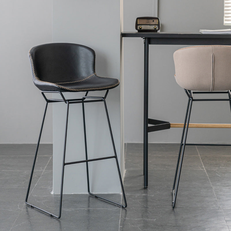 Modern Backrest Armless Counter Stool Iron Bar Stool with Black Metal Base