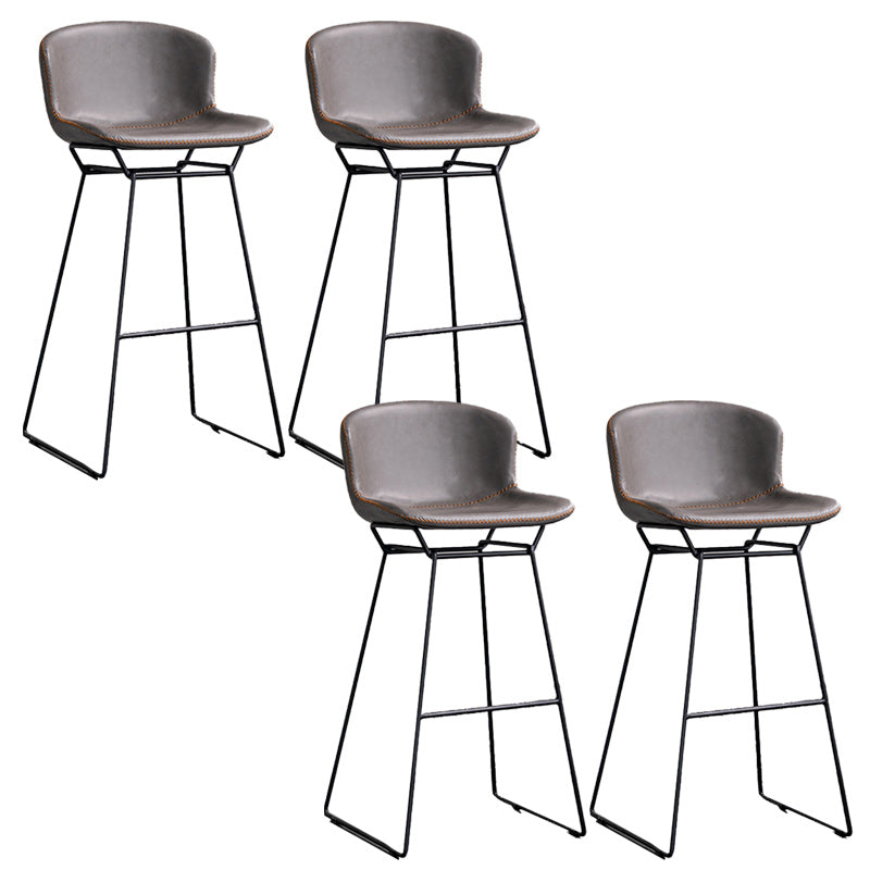 Modern Backrest Armless Counter Stool Iron Bar Stool with Black Metal Base