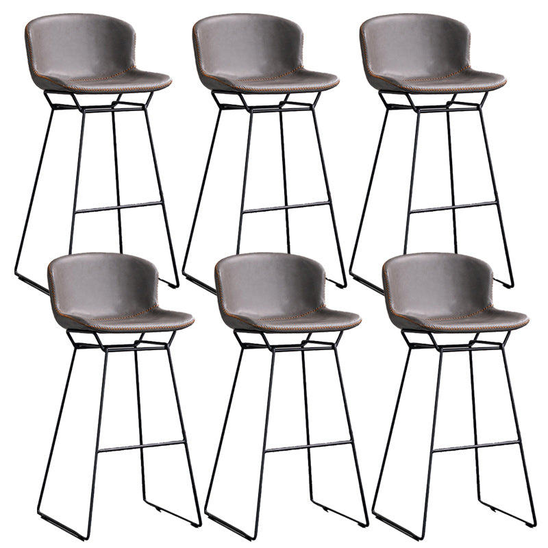Modern Backrest Armless Counter Stool Iron Bar Stool with Black Metal Base