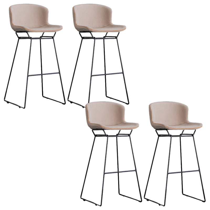 Modern Backrest Armless Counter Stool Iron Bar Stool with Black Metal Base