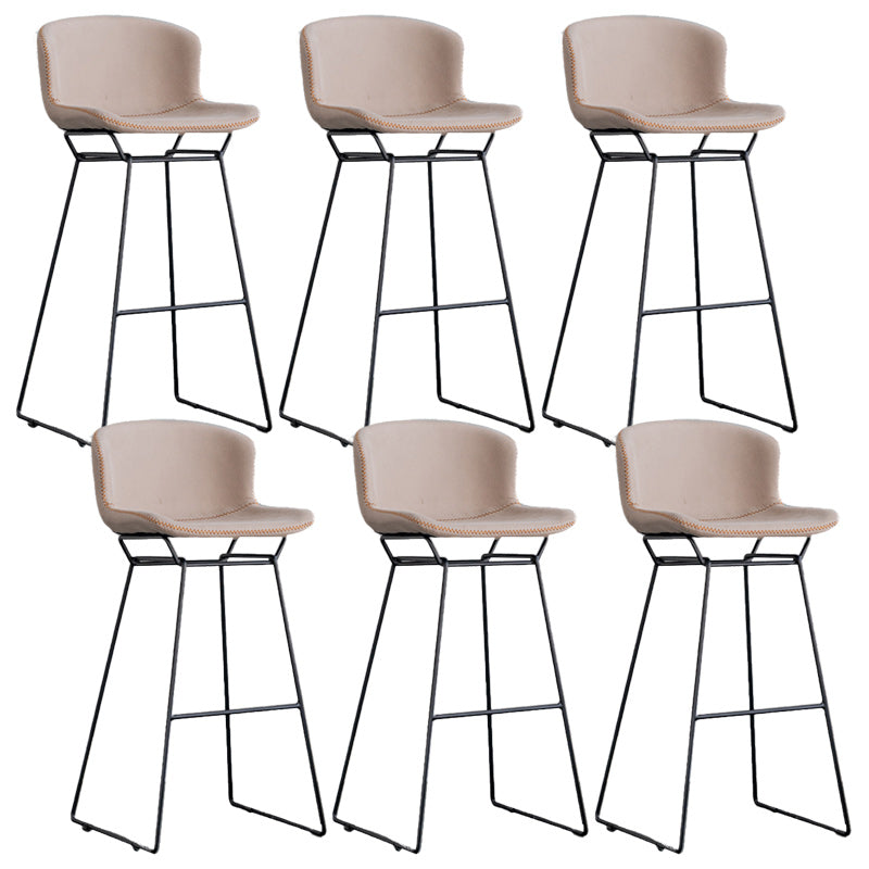 Modern Backrest Armless Counter Stool Iron Bar Stool with Black Metal Base