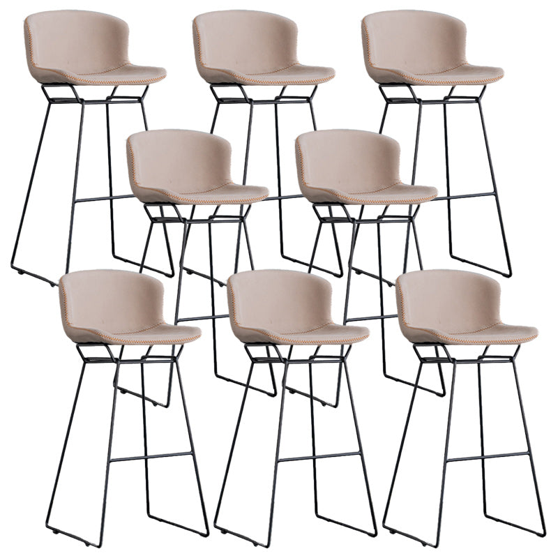 Modern Backrest Armless Counter Stool Iron Bar Stool with Black Metal Base
