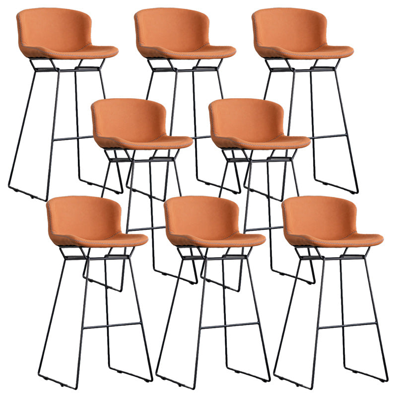 Modern Backrest Armless Counter Stool Iron Bar Stool with Black Metal Base