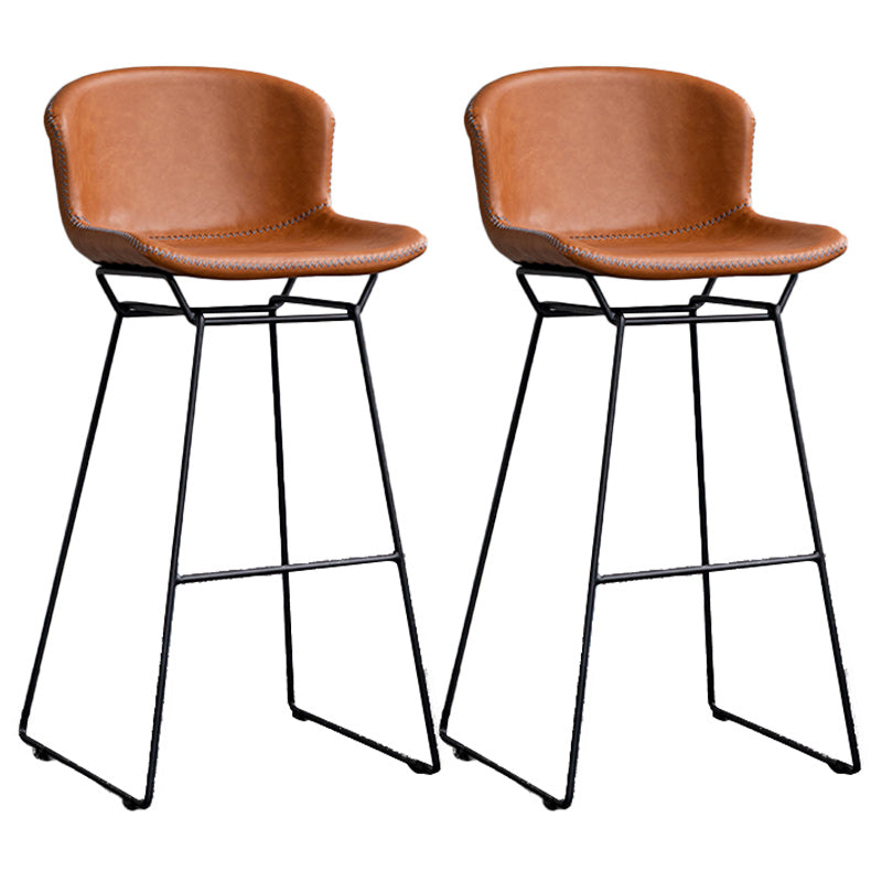 Modern Backrest Armless Counter Stool Iron Bar Stool with Black Metal Base