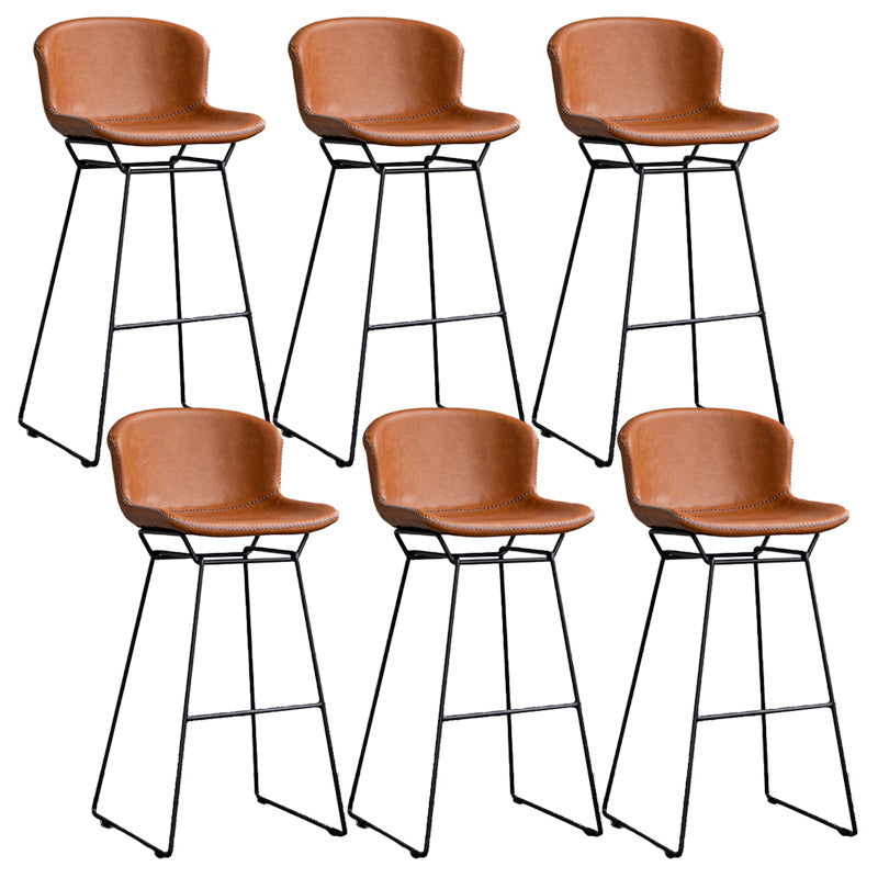 Modern Backrest Armless Counter Stool Iron Bar Stool with Black Metal Base
