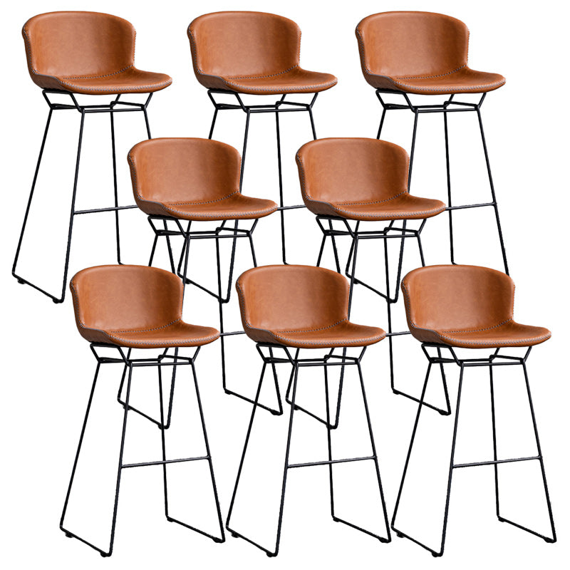 Modern Backrest Armless Counter Stool Iron Bar Stool with Black Metal Base