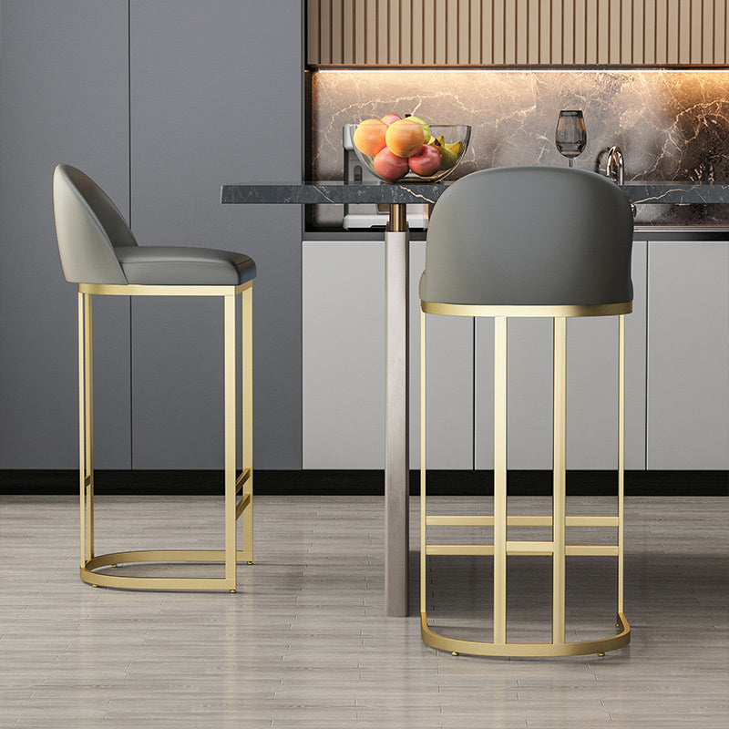 Scandinavian Bar and Counter Stool Low Back Stool with Gold Pedestal Base
