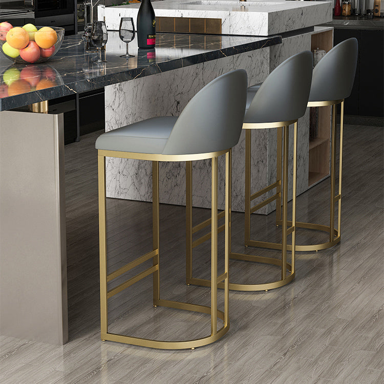 Scandinavian Bar and Counter Stool Low Back Stool with Gold Pedestal Base