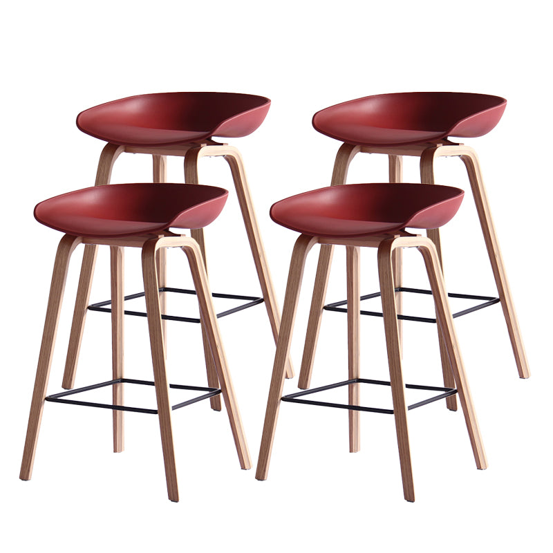 Contemporary Bar Stool Plastic Counter Bar Stool with Wooden Legs
