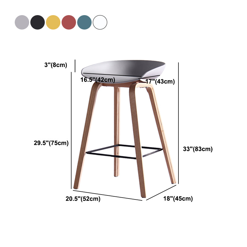 Contemporary Bar Stool Plastic Counter Bar Stool with Wooden Legs
